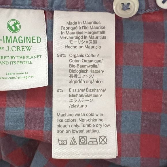 J Crew Shirt Mens Medium Red‎ Gingham Plaid Slim Untucked Career Casual Preppy - Picture 7 of 9